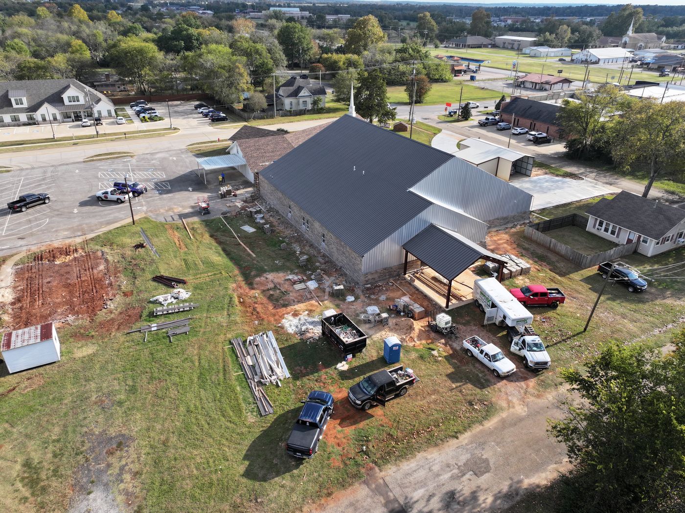 Aerial of a church building addition