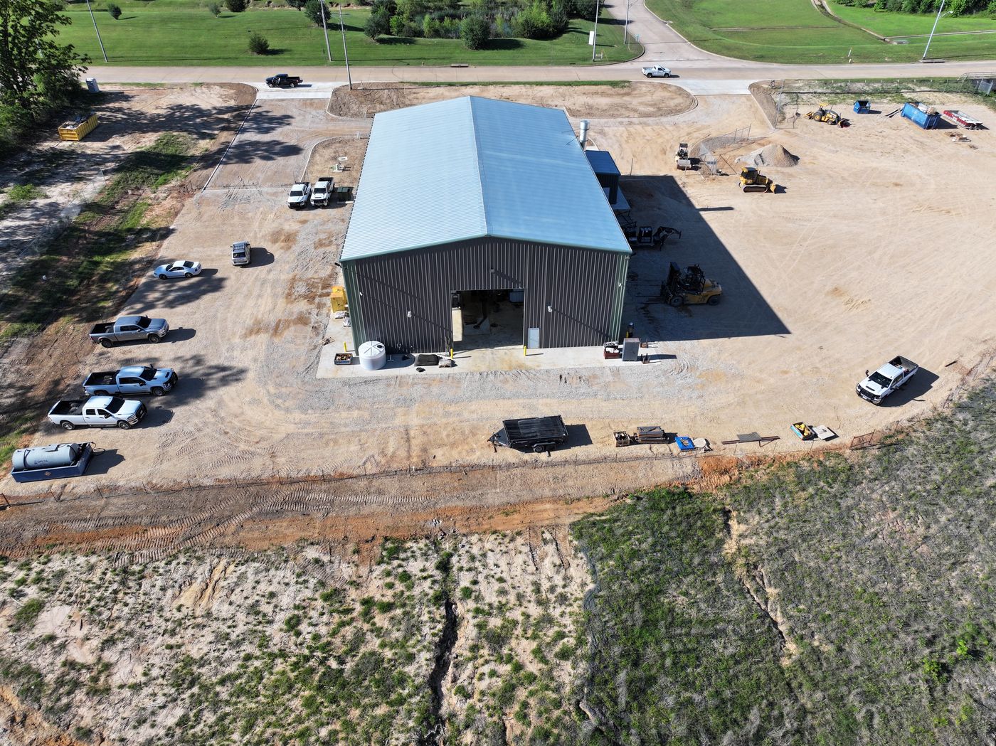 Aerial of a metal industrial shop building